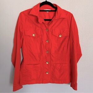 Cabi Taylor red poppy gold button front ruffle back jacket size M​